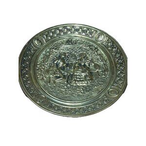 Vintage Brass Wall Plate 14 “ Made In England Romantic Courting Scene